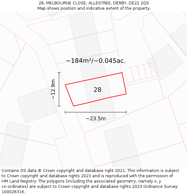28, MELBOURNE CLOSE, ALLESTREE, DERBY, DE22 2QS: Plot and title map