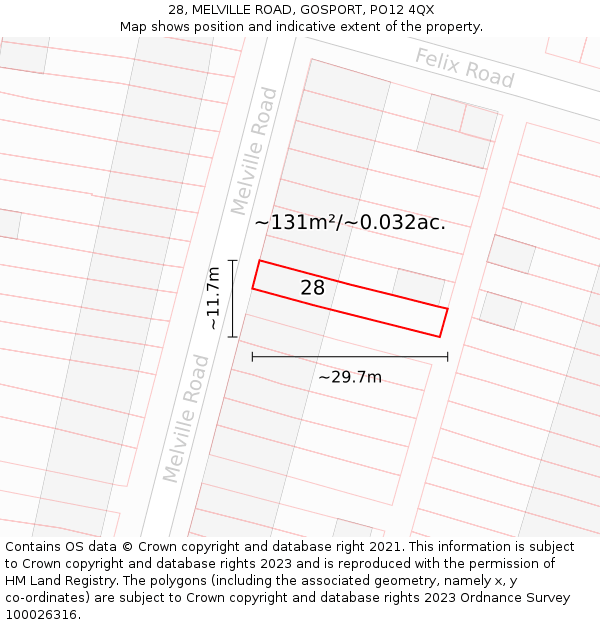 28, MELVILLE ROAD, GOSPORT, PO12 4QX: Plot and title map