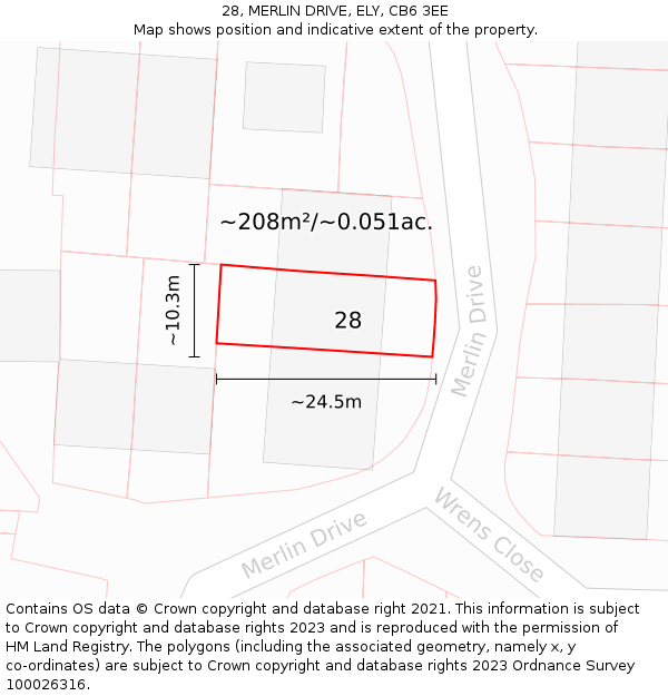 28, MERLIN DRIVE, ELY, CB6 3EE: Plot and title map