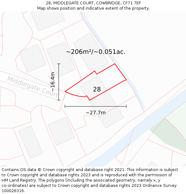28, MIDDLEGATE COURT, COWBRIDGE, CF71 7EF: Plot and title map