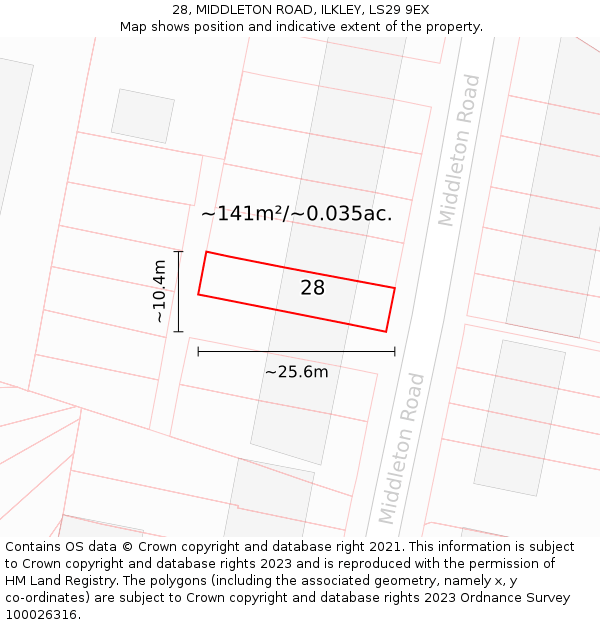 28, MIDDLETON ROAD, ILKLEY, LS29 9EX: Plot and title map