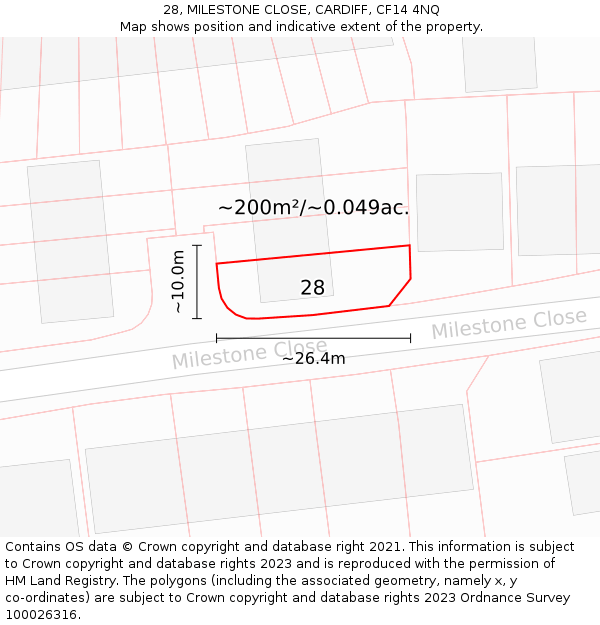 28, MILESTONE CLOSE, CARDIFF, CF14 4NQ: Plot and title map