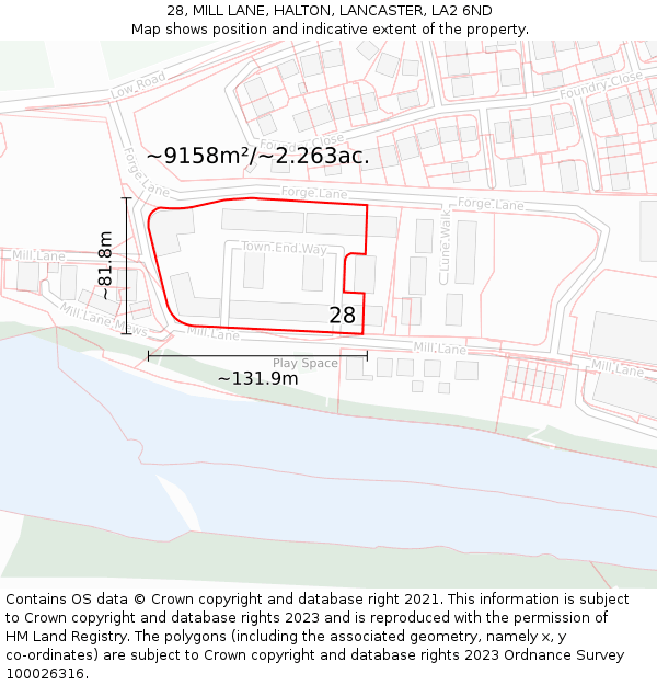 28, MILL LANE, HALTON, LANCASTER, LA2 6ND: Plot and title map