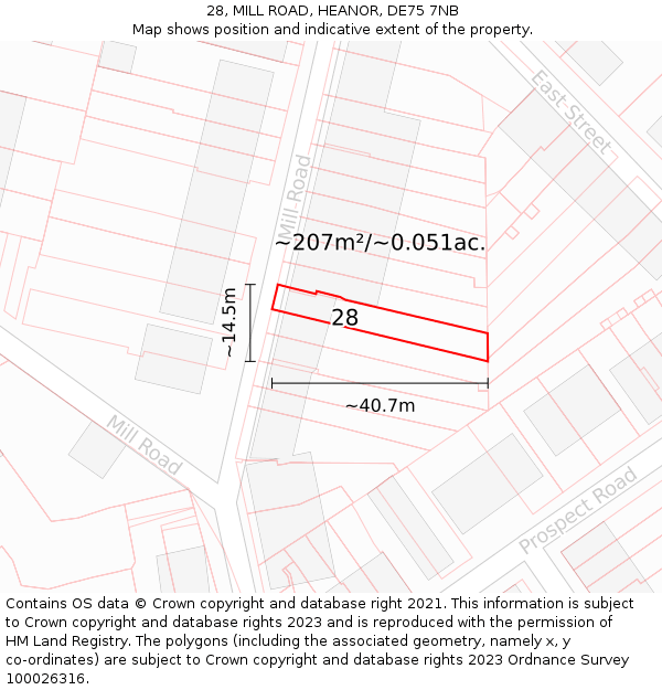28, MILL ROAD, HEANOR, DE75 7NB: Plot and title map
