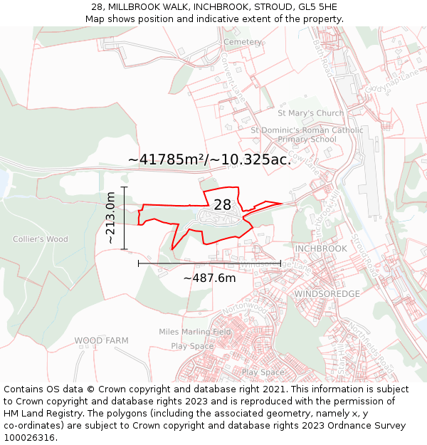 28, MILLBROOK WALK, INCHBROOK, STROUD, GL5 5HE: Plot and title map