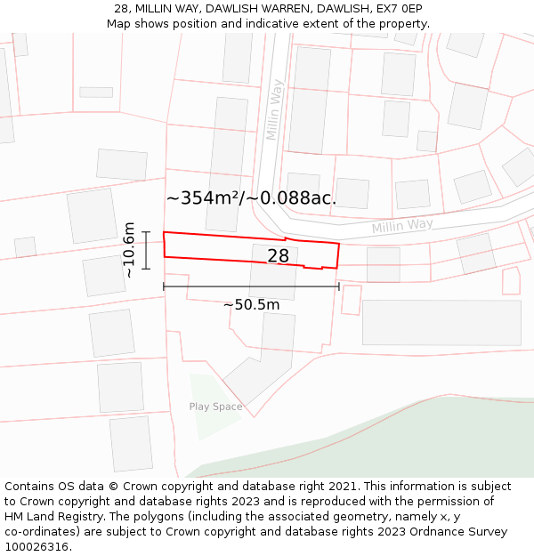 28, MILLIN WAY, DAWLISH WARREN, DAWLISH, EX7 0EP: Plot and title map