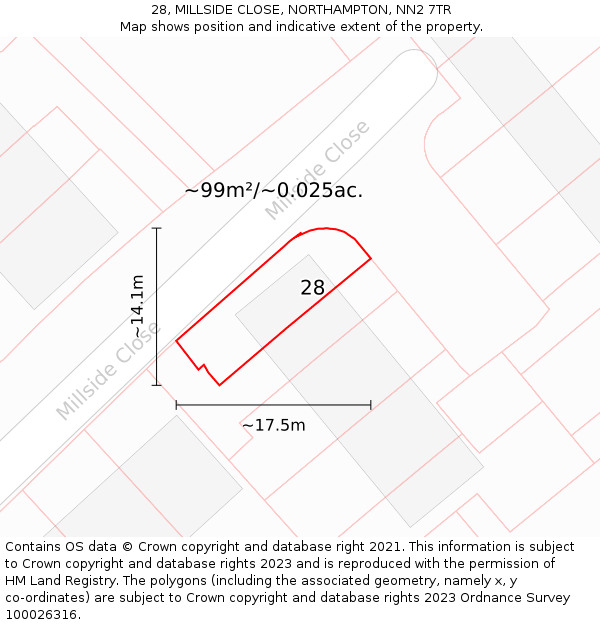 28, MILLSIDE CLOSE, NORTHAMPTON, NN2 7TR: Plot and title map