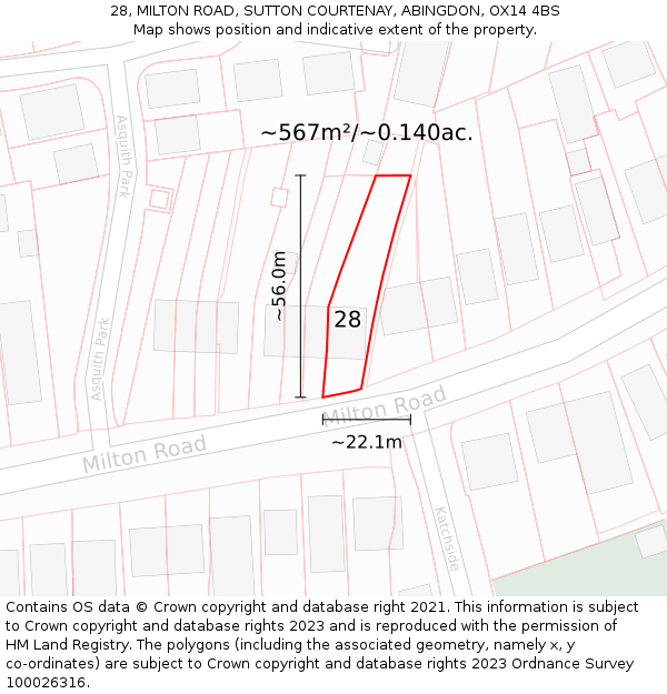 28, MILTON ROAD, SUTTON COURTENAY, ABINGDON, OX14 4BS: Plot and title map