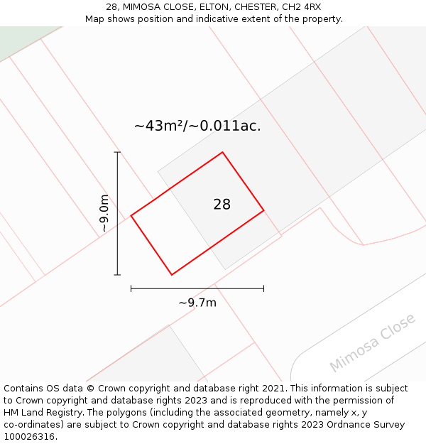 28, MIMOSA CLOSE, ELTON, CHESTER, CH2 4RX: Plot and title map