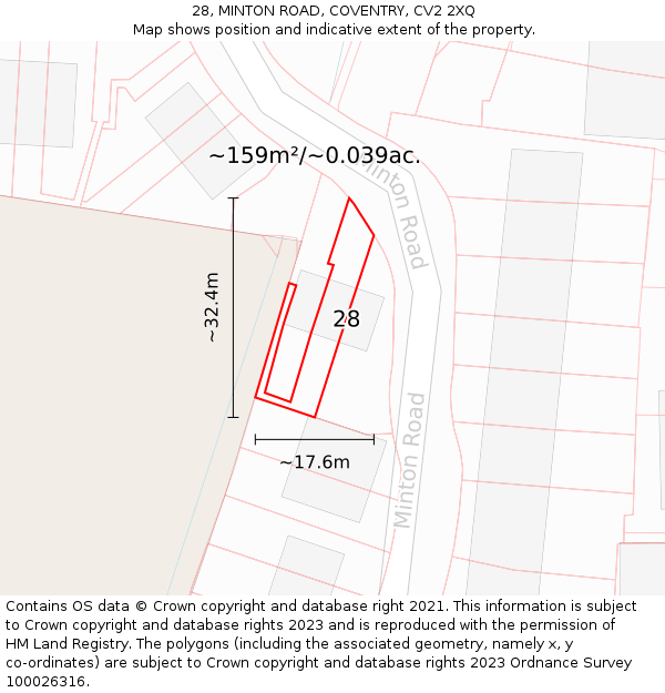 28, MINTON ROAD, COVENTRY, CV2 2XQ: Plot and title map