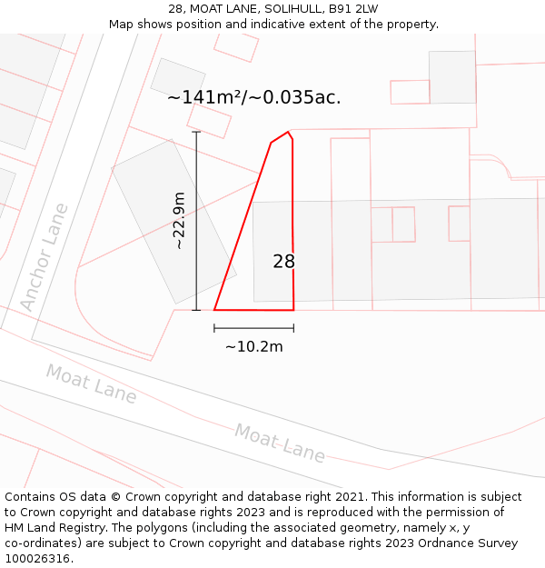 28, MOAT LANE, SOLIHULL, B91 2LW: Plot and title map