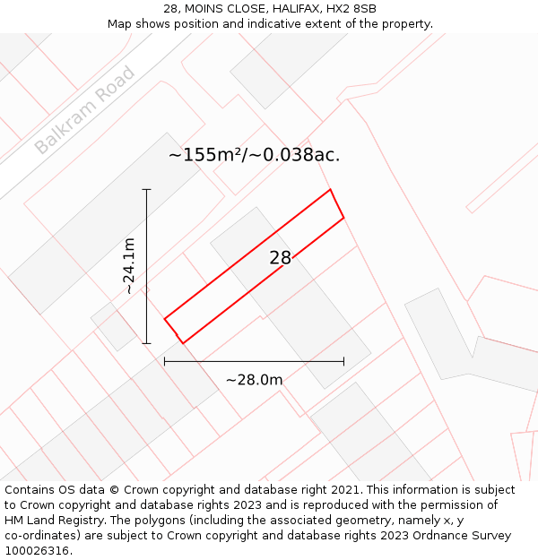 28, MOINS CLOSE, HALIFAX, HX2 8SB: Plot and title map