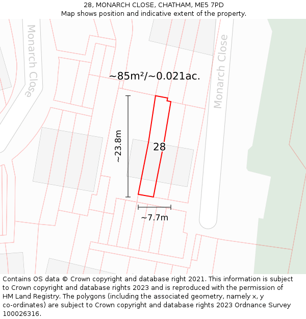 28, MONARCH CLOSE, CHATHAM, ME5 7PD: Plot and title map