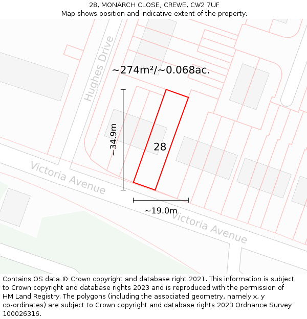 28, MONARCH CLOSE, CREWE, CW2 7UF: Plot and title map