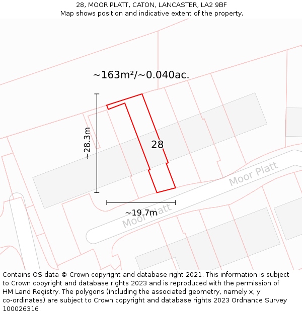 28, MOOR PLATT, CATON, LANCASTER, LA2 9BF: Plot and title map