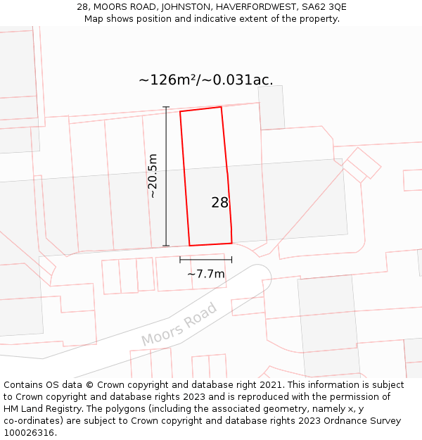 28, MOORS ROAD, JOHNSTON, HAVERFORDWEST, SA62 3QE: Plot and title map