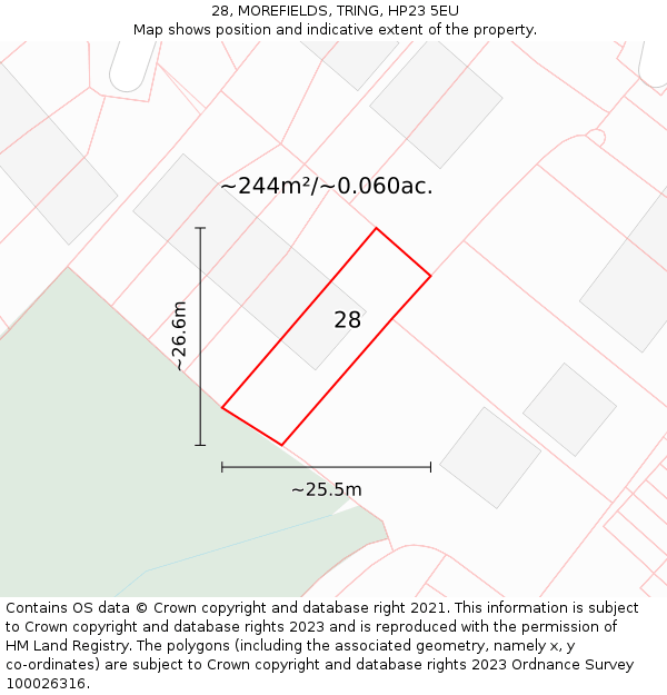 28, MOREFIELDS, TRING, HP23 5EU: Plot and title map