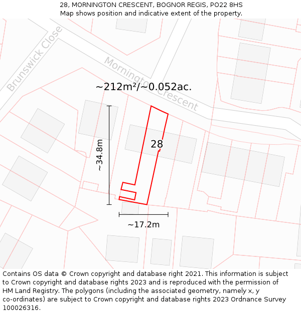 28, MORNINGTON CRESCENT, BOGNOR REGIS, PO22 8HS: Plot and title map