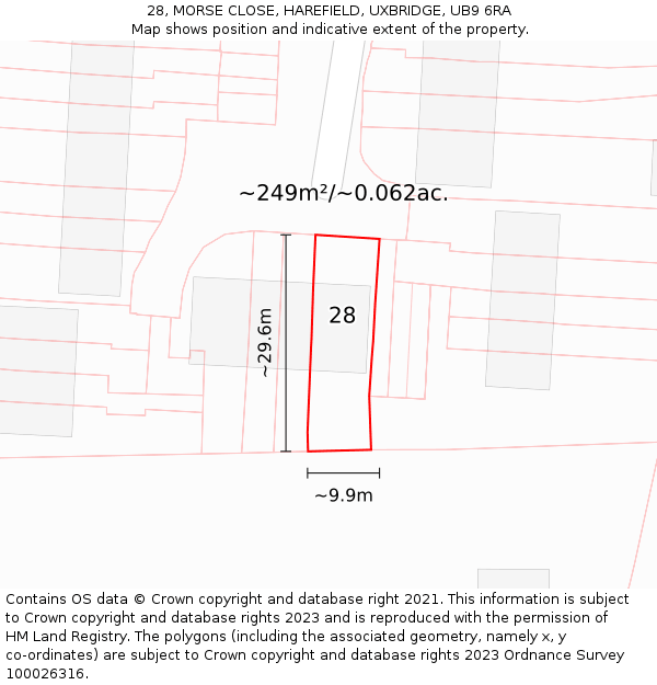 28, MORSE CLOSE, HAREFIELD, UXBRIDGE, UB9 6RA: Plot and title map