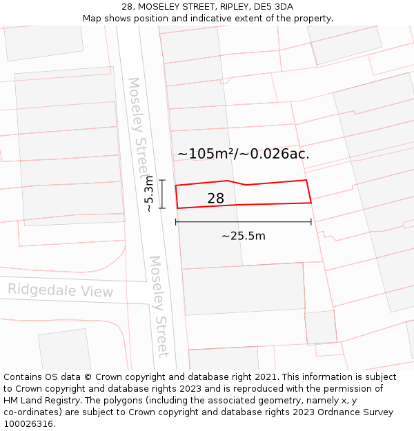 28, MOSELEY STREET, RIPLEY, DE5 3DA: Plot and title map