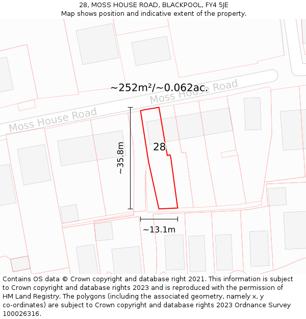 28, MOSS HOUSE ROAD, BLACKPOOL, FY4 5JE: Plot and title map