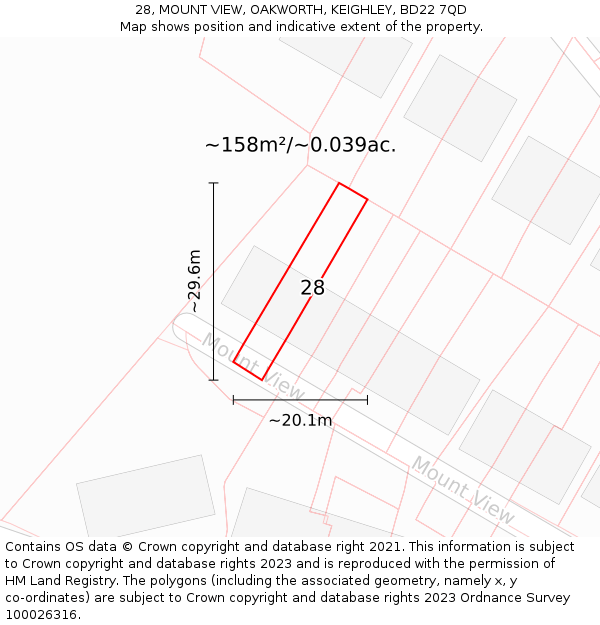 28, MOUNT VIEW, OAKWORTH, KEIGHLEY, BD22 7QD: Plot and title map