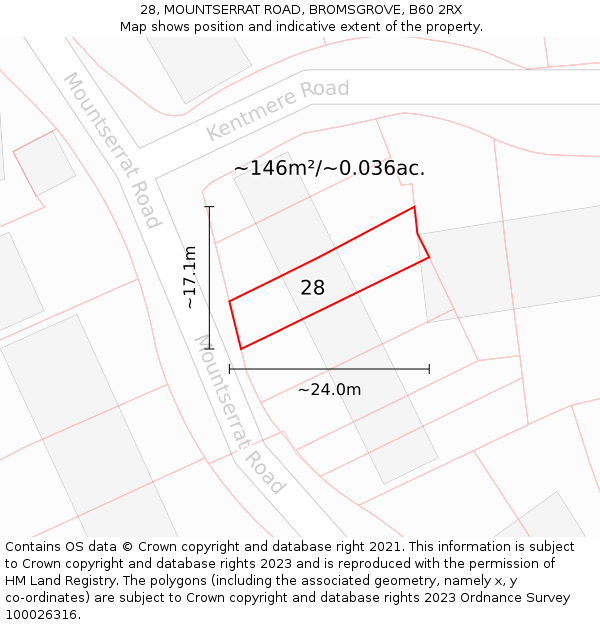 28, MOUNTSERRAT ROAD, BROMSGROVE, B60 2RX: Plot and title map
