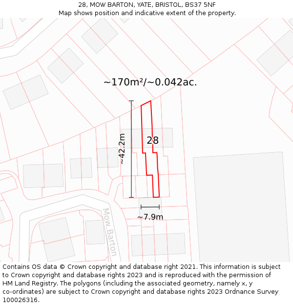 28, MOW BARTON, YATE, BRISTOL, BS37 5NF: Plot and title map