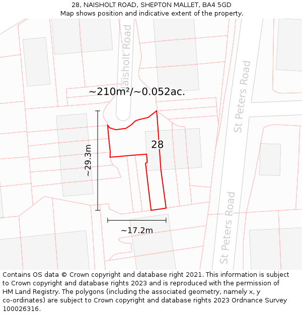 28, NAISHOLT ROAD, SHEPTON MALLET, BA4 5GD: Plot and title map