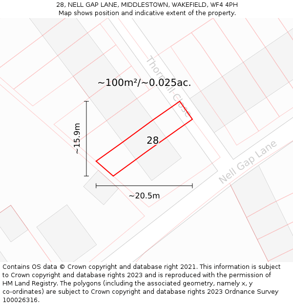 28, NELL GAP LANE, MIDDLESTOWN, WAKEFIELD, WF4 4PH: Plot and title map