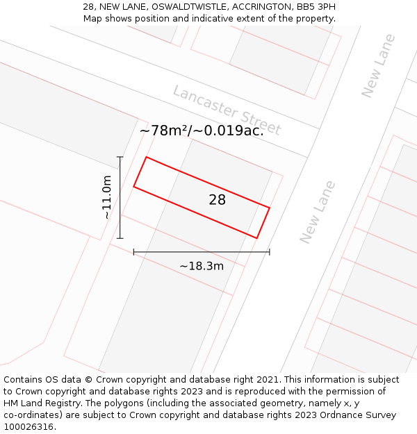 28, NEW LANE, OSWALDTWISTLE, ACCRINGTON, BB5 3PH: Plot and title map