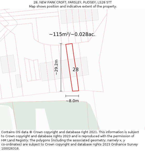 28, NEW PARK CROFT, FARSLEY, PUDSEY, LS28 5TT: Plot and title map