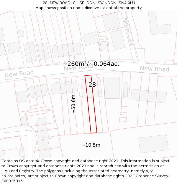 28, NEW ROAD, CHISELDON, SWINDON, SN4 0LU: Plot and title map