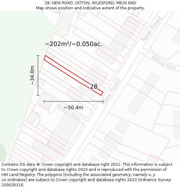 28, NEW ROAD, DITTON, AYLESFORD, ME20 6AD: Plot and title map
