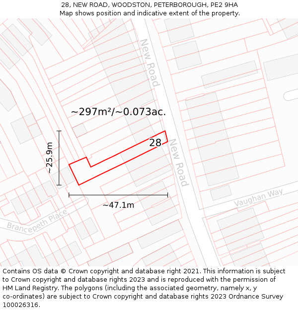 28, NEW ROAD, WOODSTON, PETERBOROUGH, PE2 9HA: Plot and title map
