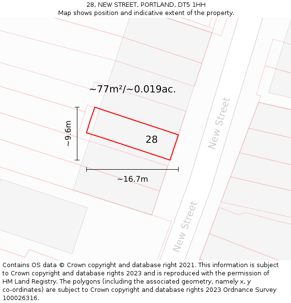 28, NEW STREET, PORTLAND, DT5 1HH: Plot and title map