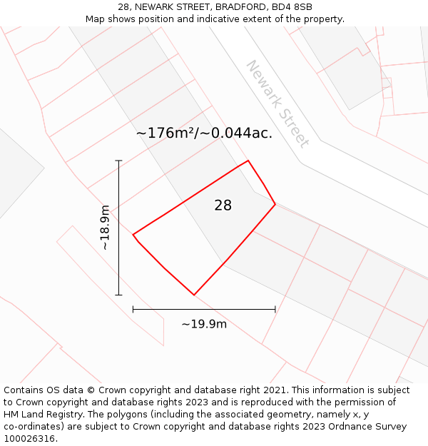28, NEWARK STREET, BRADFORD, BD4 8SB: Plot and title map