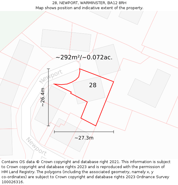 28, NEWPORT, WARMINSTER, BA12 8RH: Plot and title map