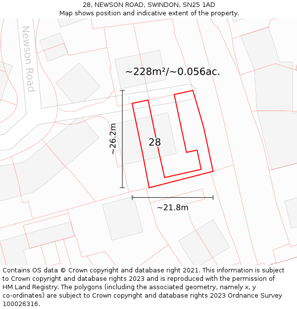 28, NEWSON ROAD, SWINDON, SN25 1AD: Plot and title map