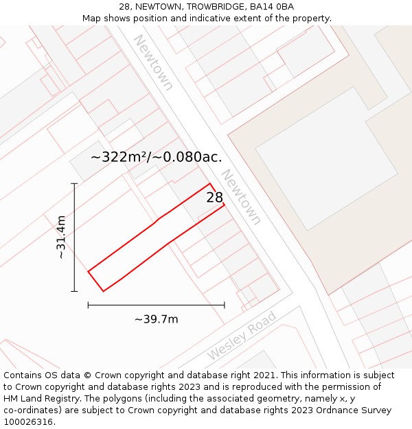 28, NEWTOWN, TROWBRIDGE, BA14 0BA: Plot and title map