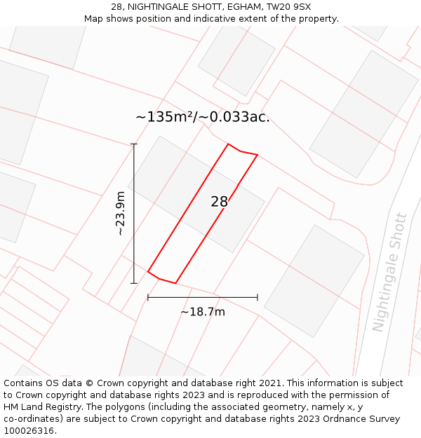 28, NIGHTINGALE SHOTT, EGHAM, TW20 9SX: Plot and title map