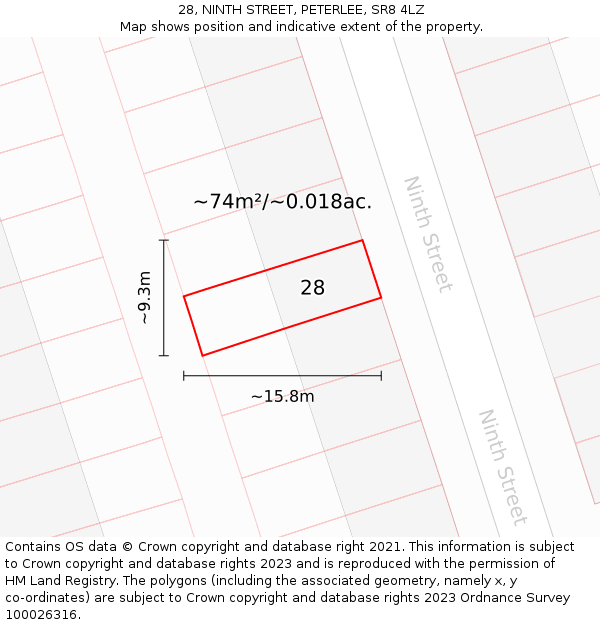 28, NINTH STREET, PETERLEE, SR8 4LZ: Plot and title map