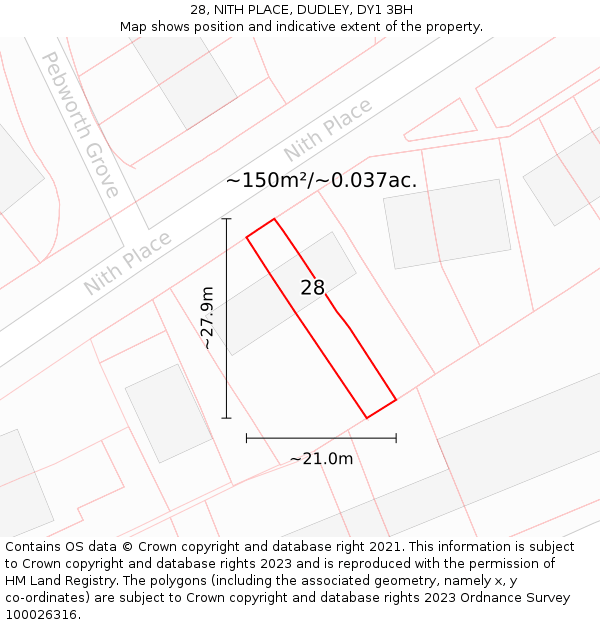 28, NITH PLACE, DUDLEY, DY1 3BH: Plot and title map