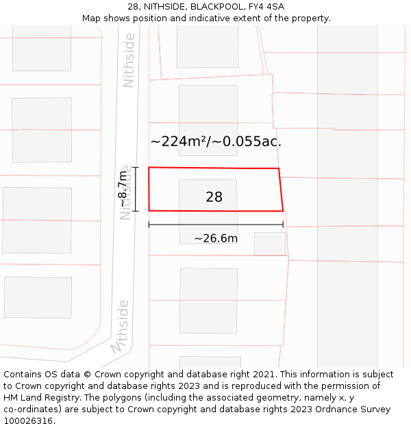 28, NITHSIDE, BLACKPOOL, FY4 4SA: Plot and title map