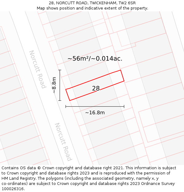 28, NORCUTT ROAD, TWICKENHAM, TW2 6SR: Plot and title map