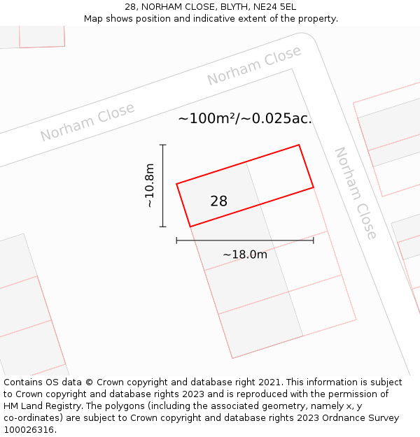 28, NORHAM CLOSE, BLYTH, NE24 5EL: Plot and title map