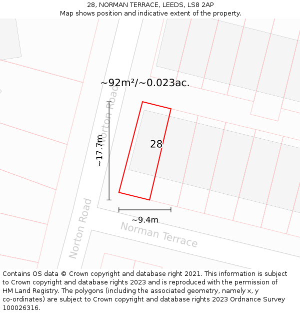 28, NORMAN TERRACE, LEEDS, LS8 2AP: Plot and title map