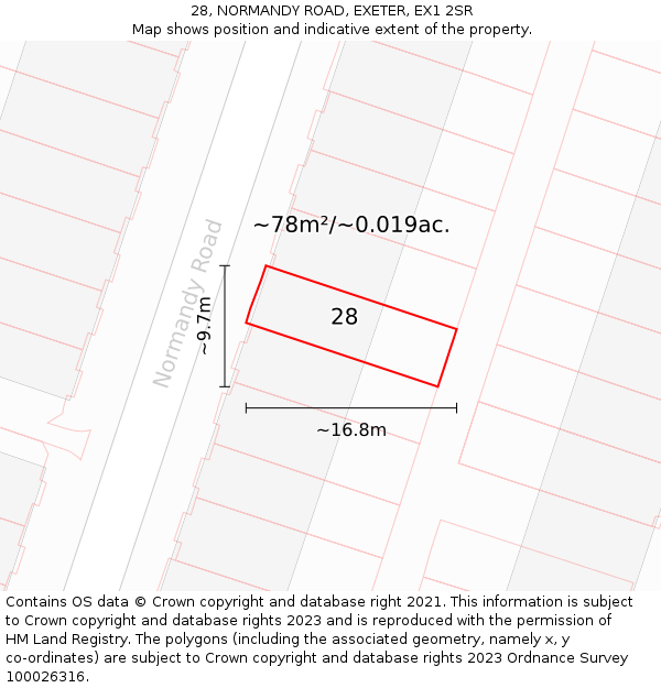 28, NORMANDY ROAD, EXETER, EX1 2SR: Plot and title map