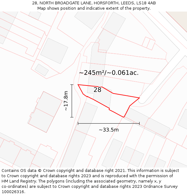 28, NORTH BROADGATE LANE, HORSFORTH, LEEDS, LS18 4AB: Plot and title map