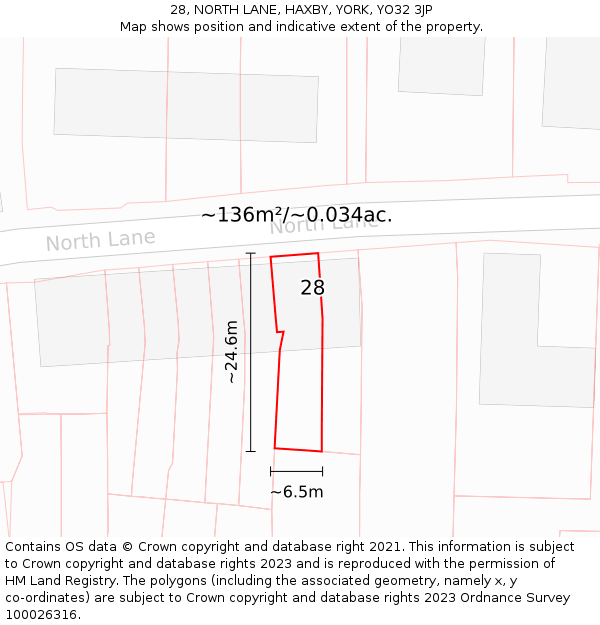 28, NORTH LANE, HAXBY, YORK, YO32 3JP: Plot and title map